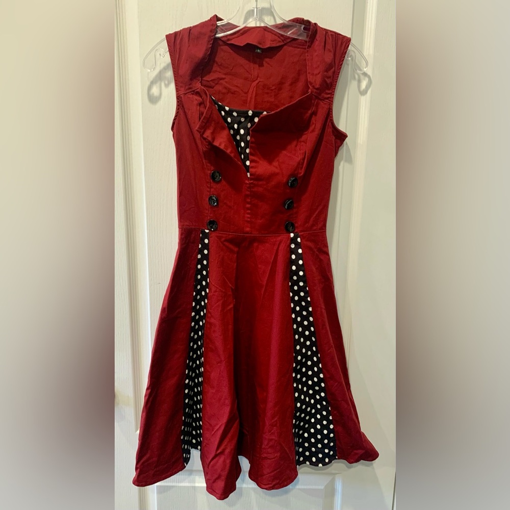♥️ Retro Style Pinup Girl Dress Polka Dots Swing Skirt Size Large ♥️